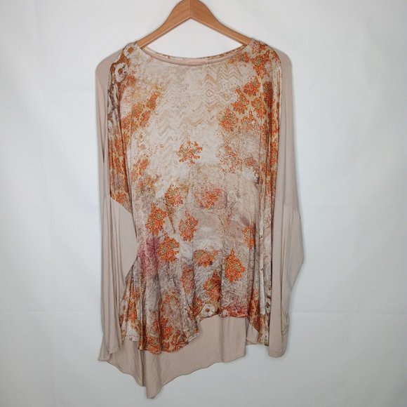 Guido Lombardi Top XXL Drop Sleeve Neutrals Drop Sleeve Relaxed Silk Blend Blous - Picture 1 of 8